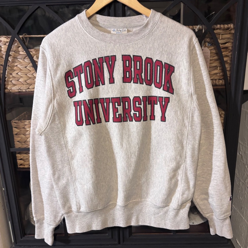 VTG Champion Reverse Weave Sweatshirt Mens Small Grey Stony Brook University